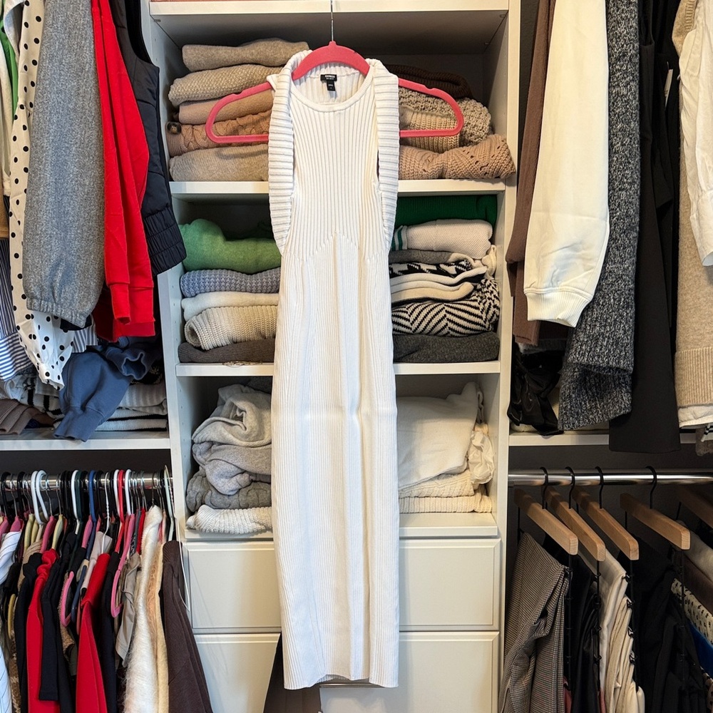 Express Ivory Ribbed Midi Dress